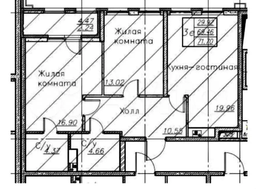 3-к. квартира, 68,9 м, 7/21 эт. - Фото 0