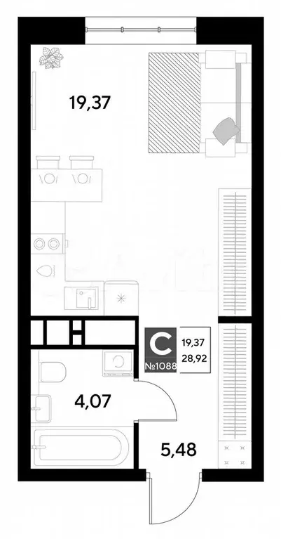Квартира-студия, 28,9 м, 2/22 эт. - Фото 0