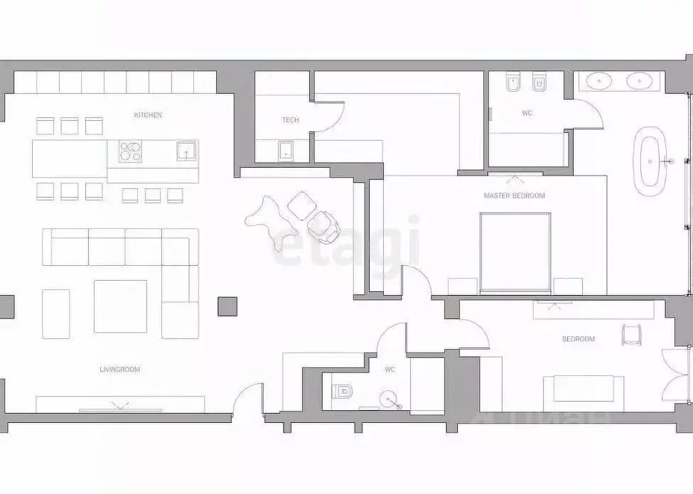 3-к кв. Татарстан, Казань Право-Булачная ул., 51 (92.9 м) - Фото 2