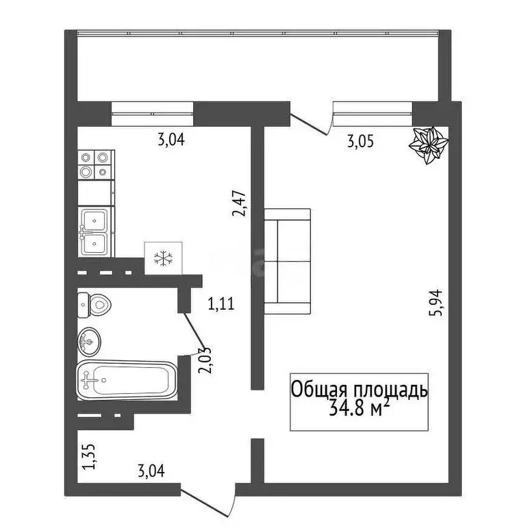 1-комнатная квартира: Новосибирск, Междуреченская улица, 7/1 (34.8 м) - Фото 0