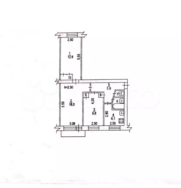 3-к. квартира, 57,3 м, 5/5 эт. - Фото 0