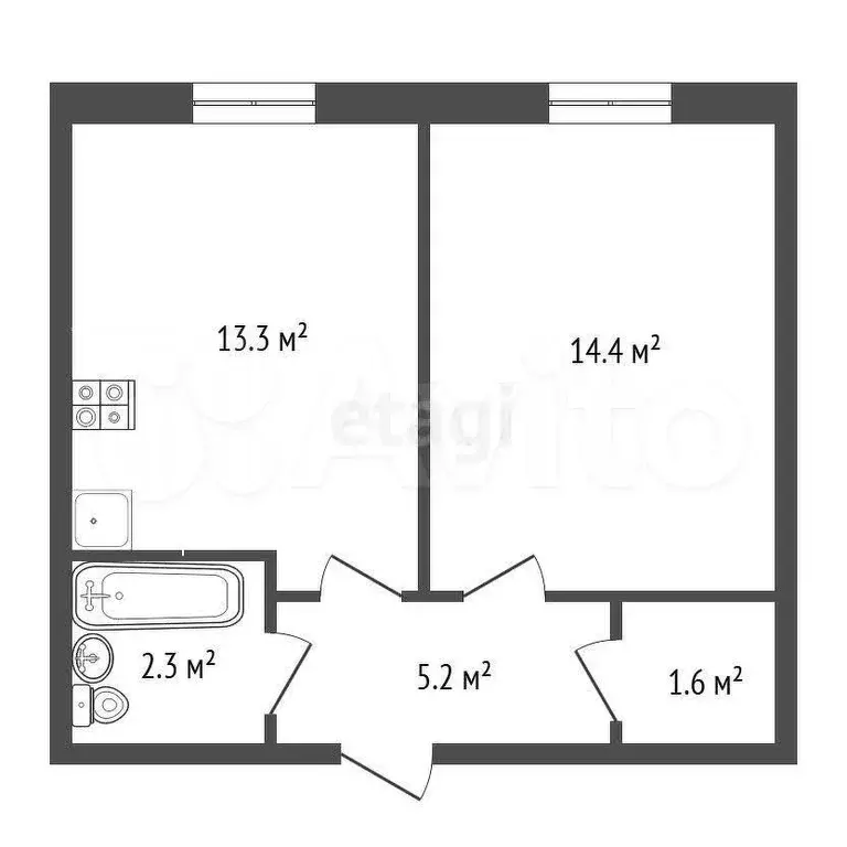 1-к. квартира, 36,9 м, 3/5 эт. - Фото 0