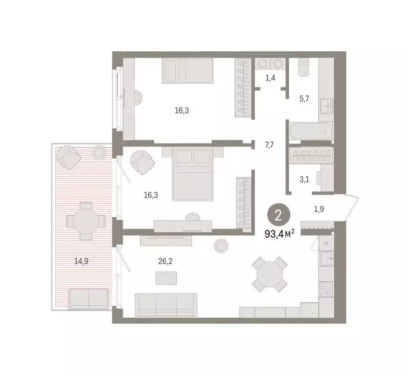 2-комнатная квартира: Челябинская область, Сосновский муниципальный ... - Фото 2