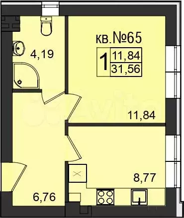 1-к. квартира, 31,6 м, 1/5 эт. - Фото 0