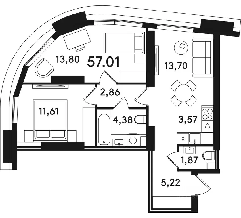 2-к кв. Москва ул. Сокольнический Вал, 2АС1 (57.01 м) - Фото 0