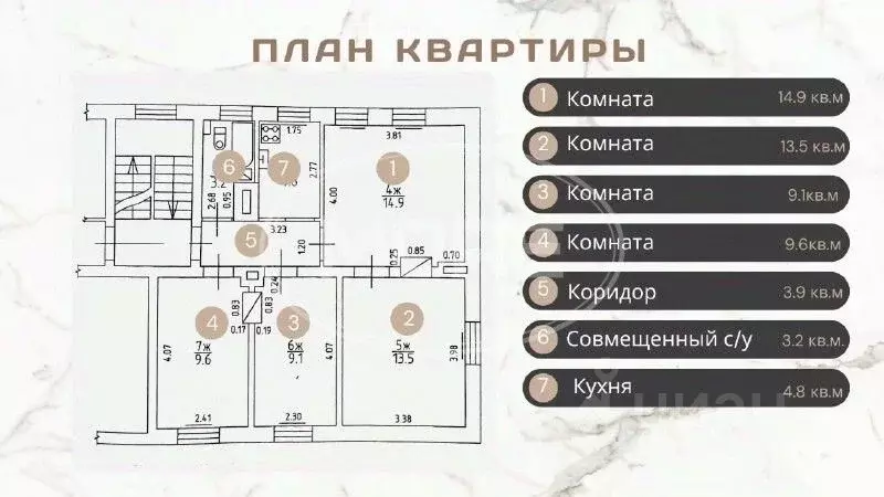 4-к кв. Калининградская область, Калининград ул. Баумана, 2 (58.4 м) - Фото 2