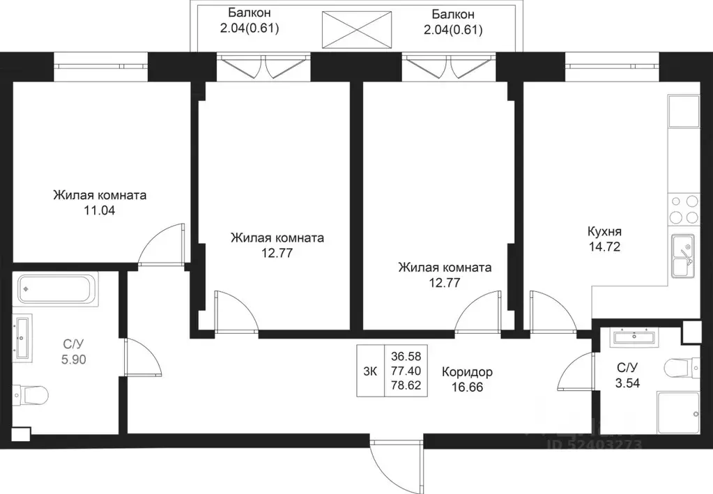 3-к кв. Татарстан, Казань Дом на Исхаки жилой комплекс (78.62 м) - Фото 0