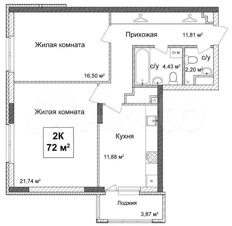 2-к. квартира, 72м, 1/10эт. - Фото 0