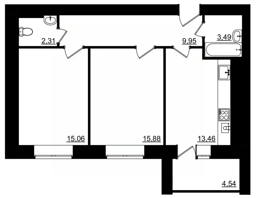 2-к кв. Костромская область, Кострома Малышково мкр,  (62.42 м) - Фото 1
