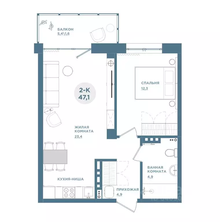 2-к кв. Красноярский край, Красноярск Свердловская ул., 6Е (47.5 м) - Фото 1
