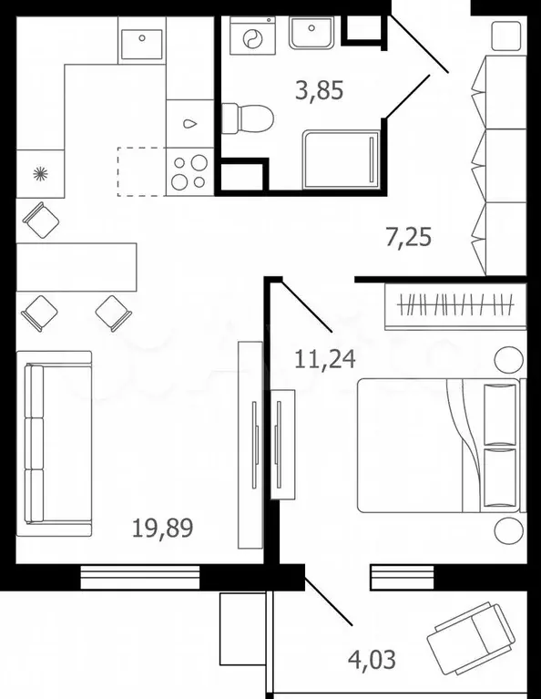 2-к. квартира, 43,6 м, 12/15 эт. - Фото 0