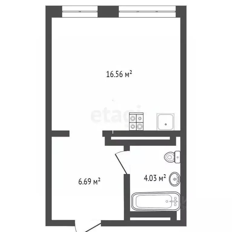 Студия Тюменская область, Тюмень Ставропольская ул., 160/1 (27.4 м) - Фото 1