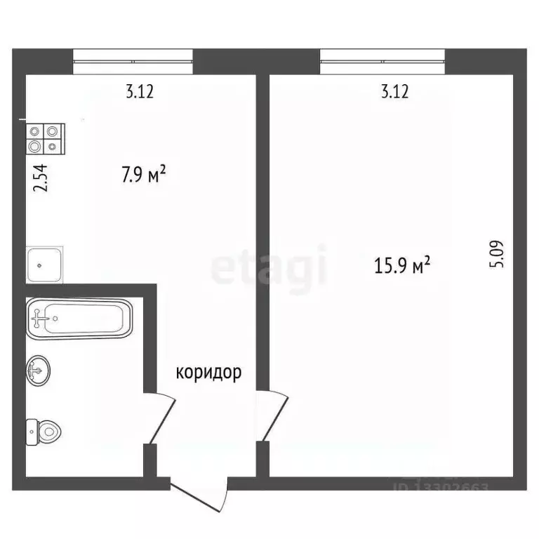 1-к кв. Ханты-Мансийский АО, Сургут ул. Федорова, 67 (30.9 м) - Фото 1