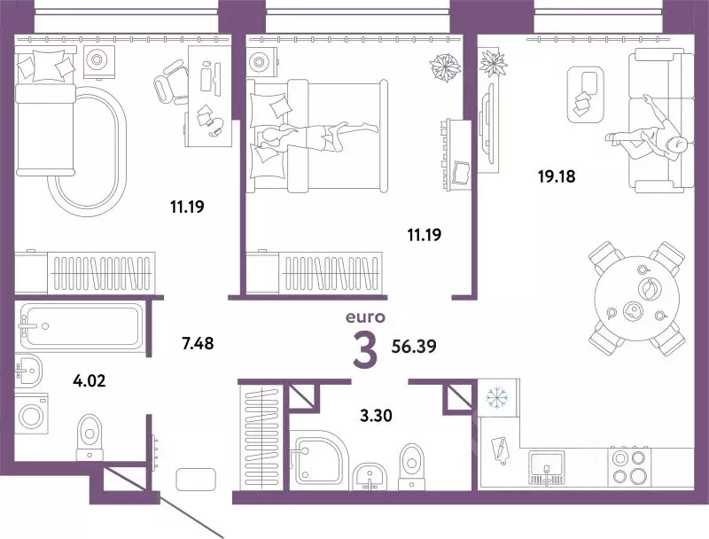 3-к кв. Тюменская область, Тюмень Интернациональная ул., 199к10 (56.16 ... - Фото 1