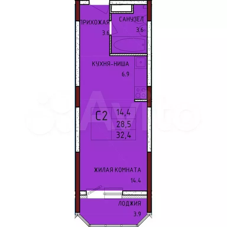 Квартира-студия, 32,4 м, 11/17 эт. - Фото 0