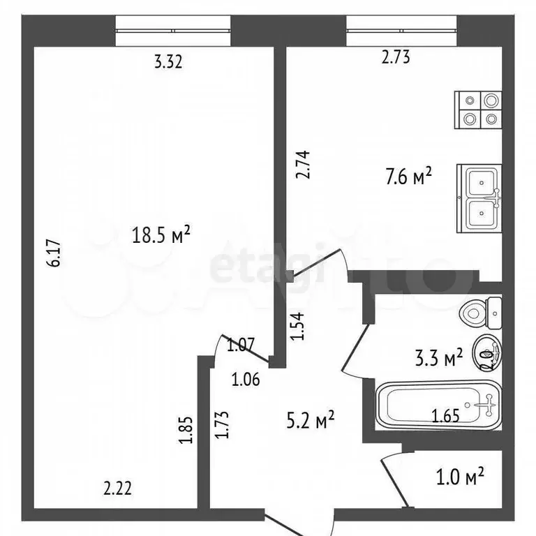 1-к. квартира, 35,6 м, 5/5 эт. - Фото 1