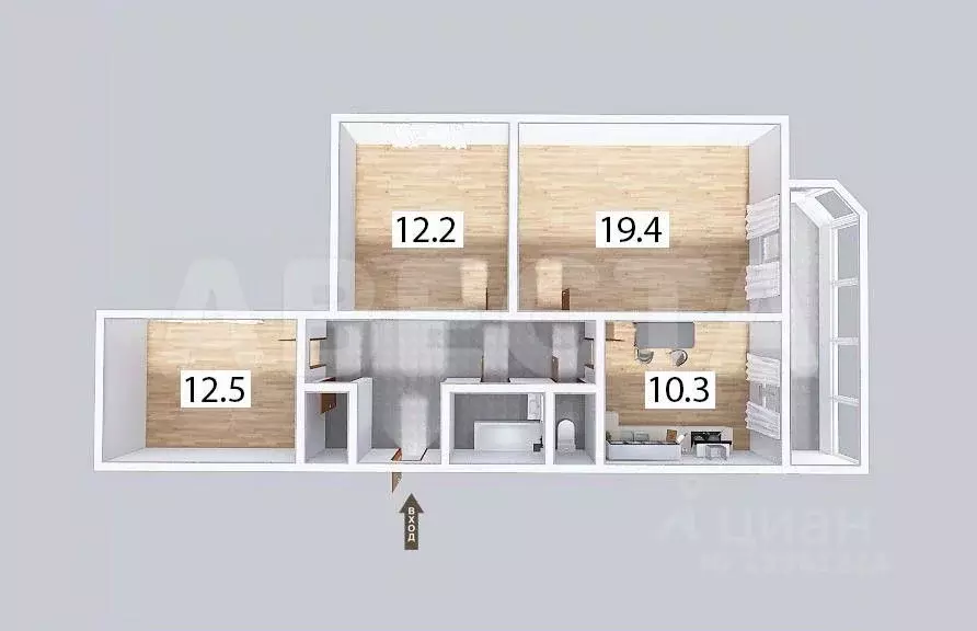 3-к кв. Омская область, Омск ул. Мишина, 8 (70.0 м) - Фото 1