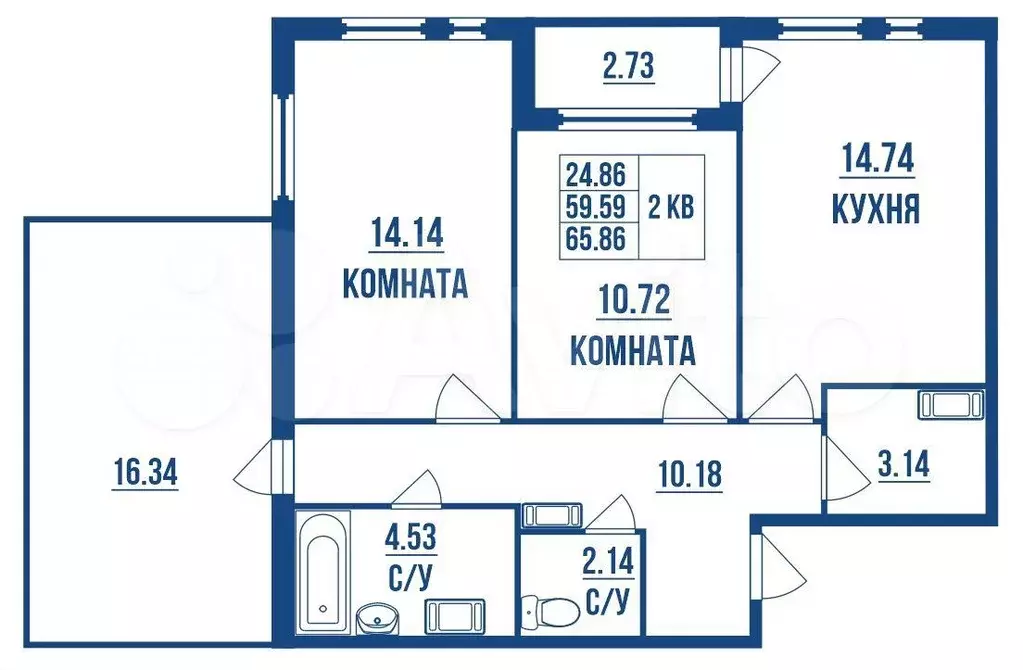 2-к. квартира, 68 м, 9/9 эт. - Фото 0