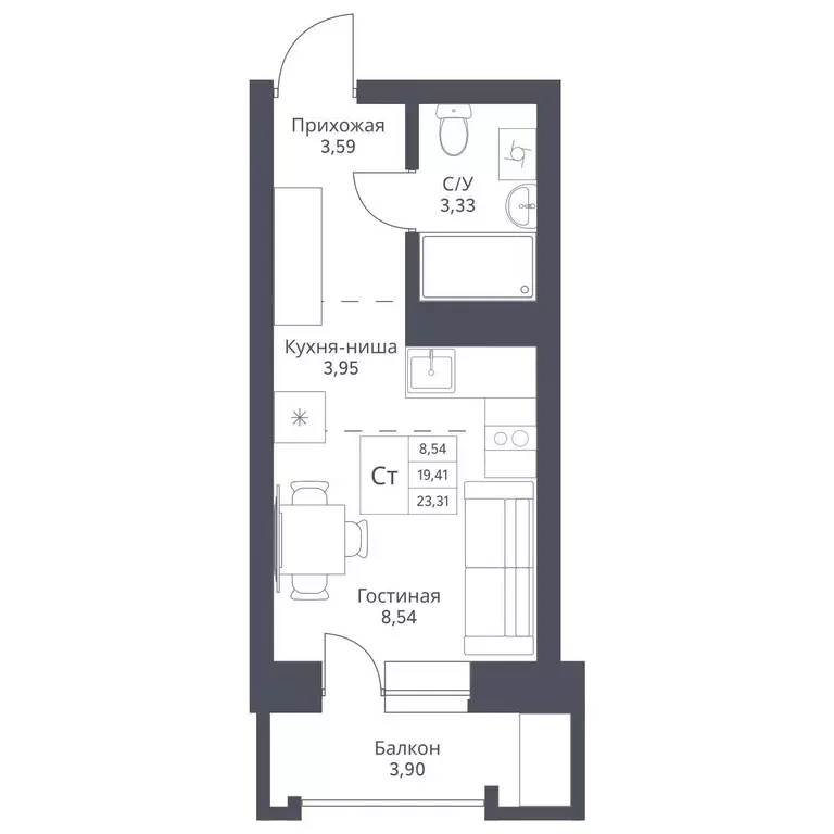 Продаётся квартира-студия, 23.31 м - Фото 0