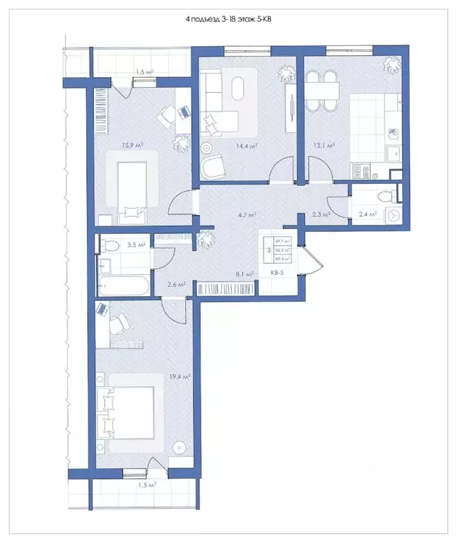 3-к кв. Воронежская область, Воронеж ул. Шишкова, 140Б/11 (89.0 м) - Фото 0