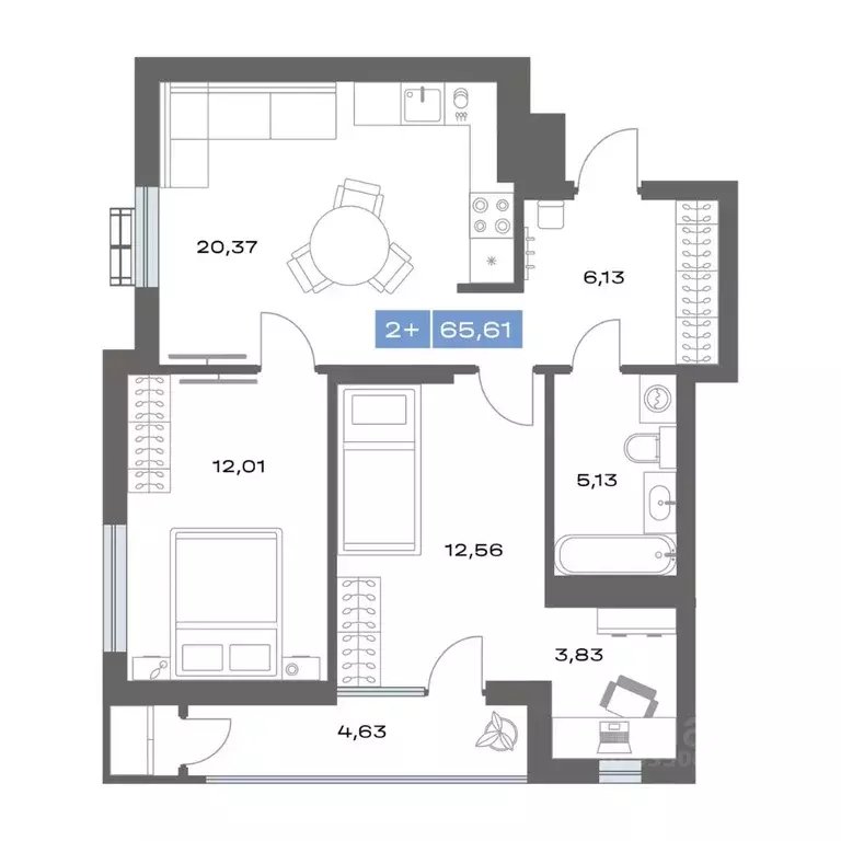 2-к кв. Тюменская область, Тобольск Зона ВУЗов тер., Ритм жилой ... - Фото 1