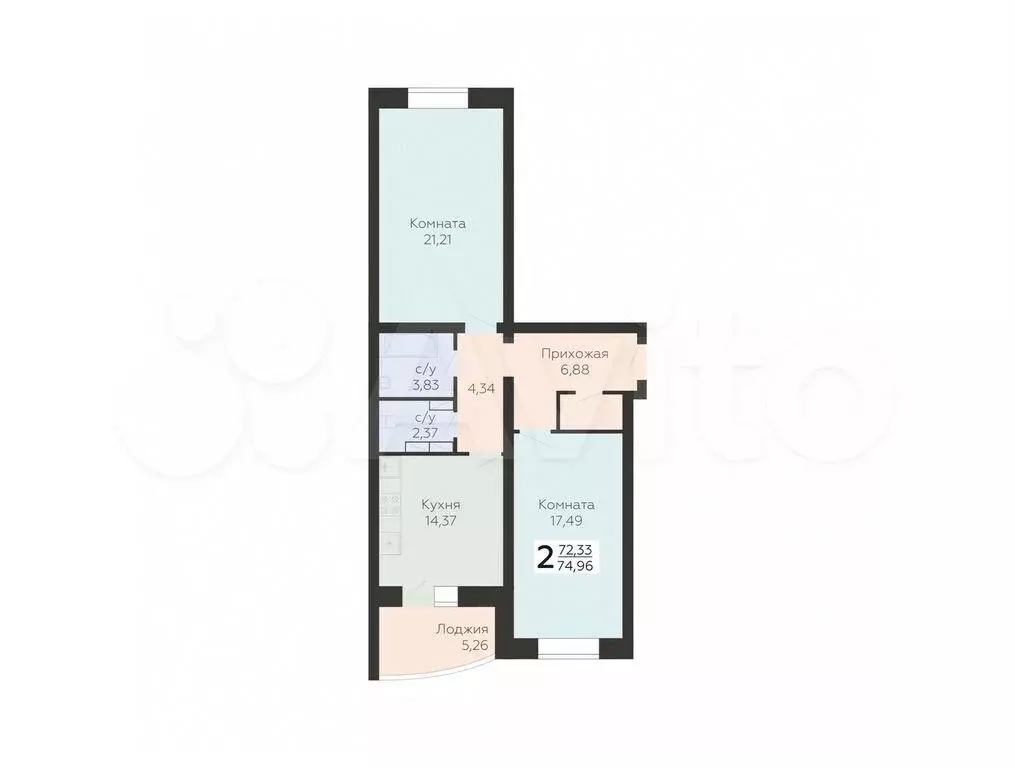 2-к. квартира, 75 м, 14/18 эт. - Фото 0