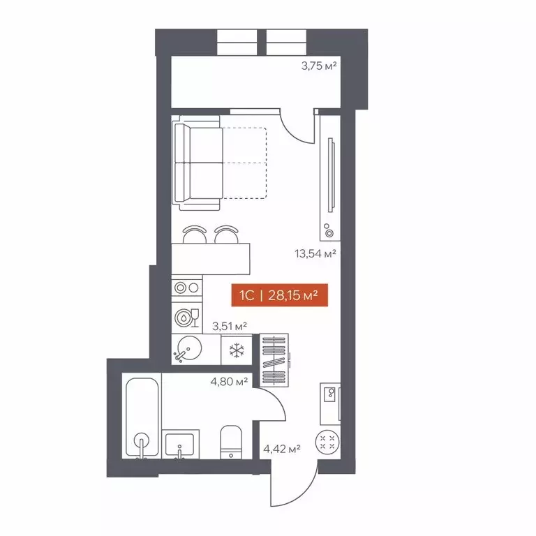 Квартира-студия: Томск, Красноармейская улица, 144 (28.15 м) - Фото 1