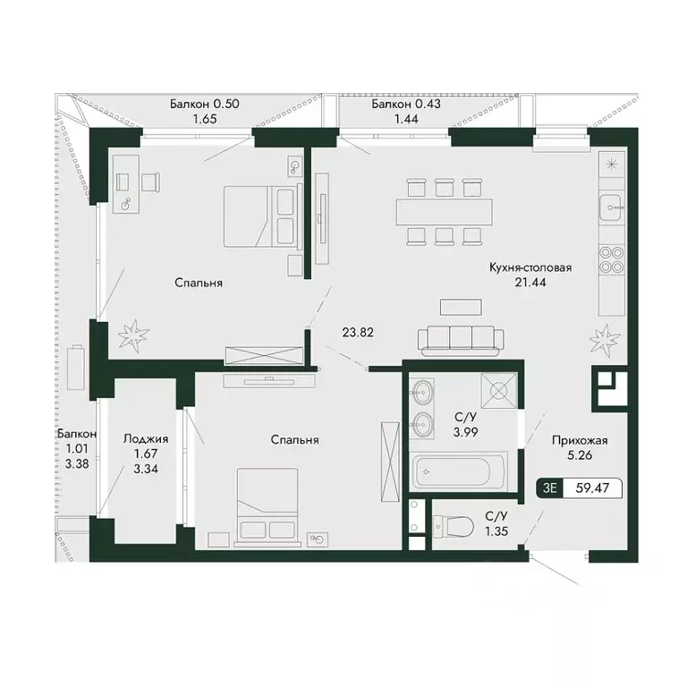 3-к кв. Крым, Алушта  (59.47 м) - Фото 1