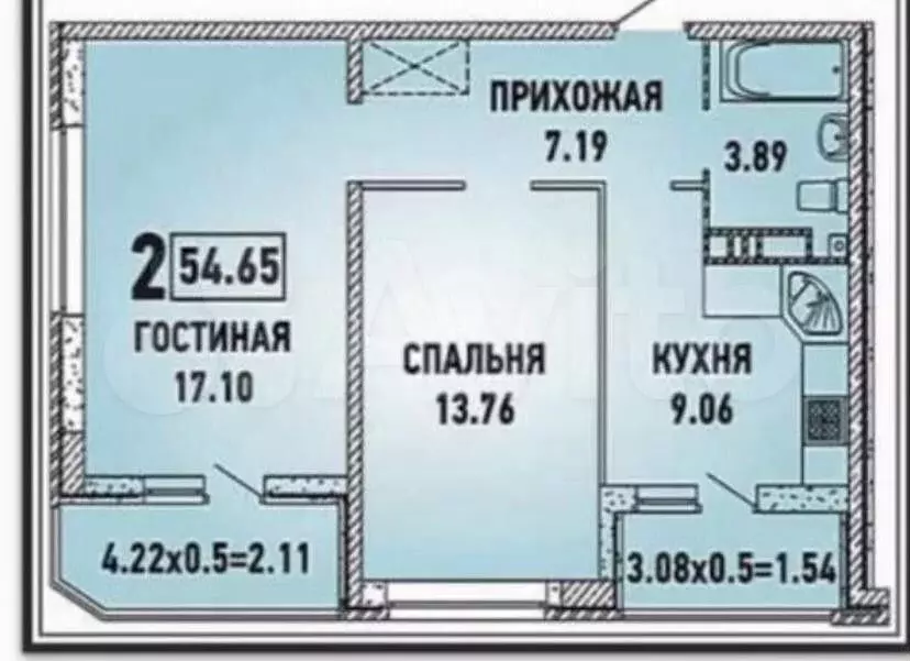 2-к. квартира, 51,2 м, 2/18 эт. - Фото 0