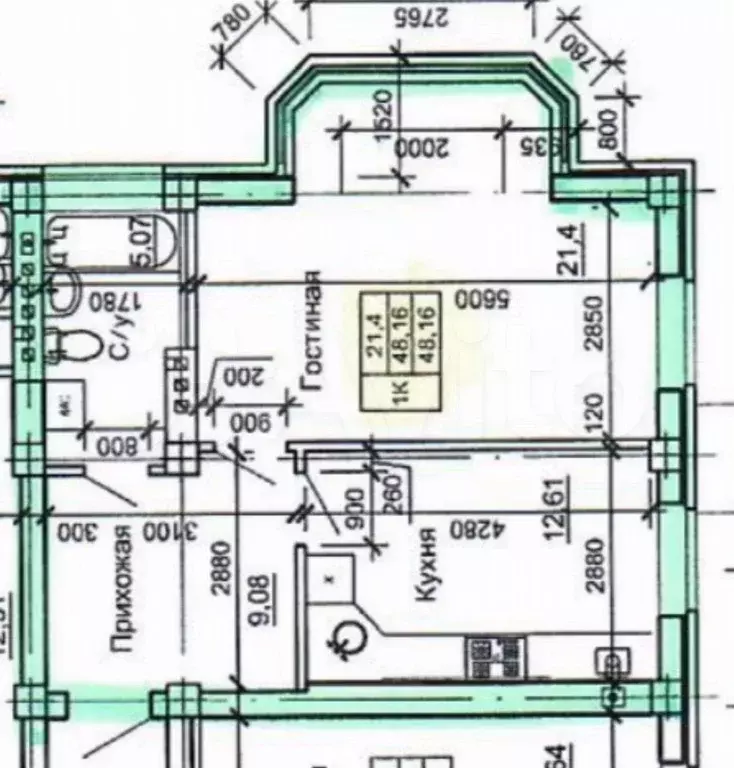 1-к. квартира, 48 м, 3/5 эт. - Фото 0