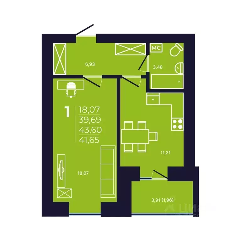 1-к кв. Башкортостан, Уфа ул. Михаила Зайцева, 6 (41.8 м) - Фото 1