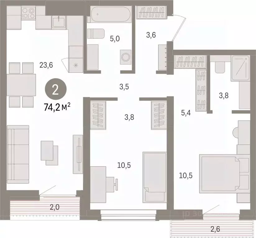 2-к кв. Новосибирская область, Новосибирск ул. Аэропорт, 88 (74.23 м) - Фото 1