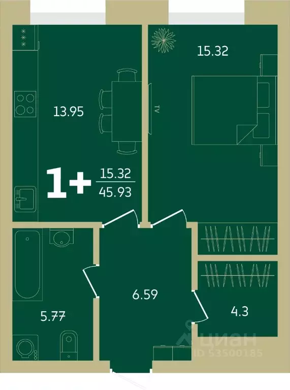 1-к кв. Башкортостан, Уфа Революционная ул., 39/4 (45.93 м) - Фото 1