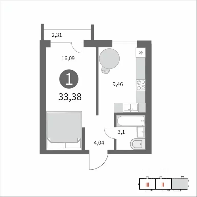 1-к кв. Смоленская область, Гагарин ул. Строителей, 127 (33.38 м) - Фото 0