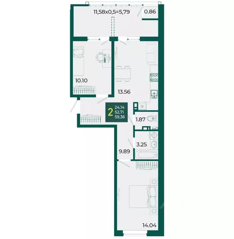 2-к кв. Краснодарский край, Краснодар Образцово мкр,  (59.47 м) - Фото 1