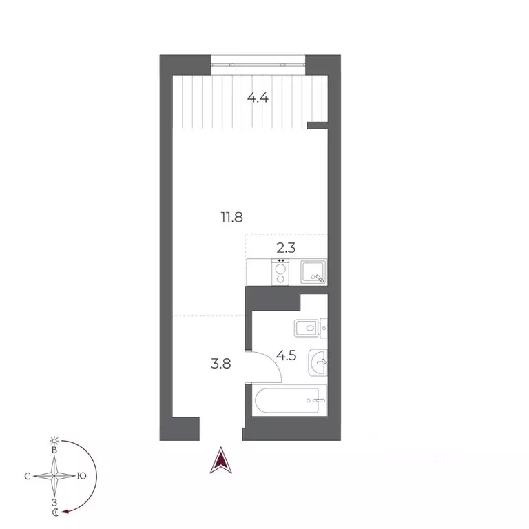 Студия Новосибирская область, Новосибирск Оскар жилой комплекс (26.8 ... - Фото 1