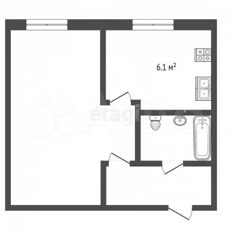1-к. квартира, 29,7 м, 2/5 эт. - Фото 0