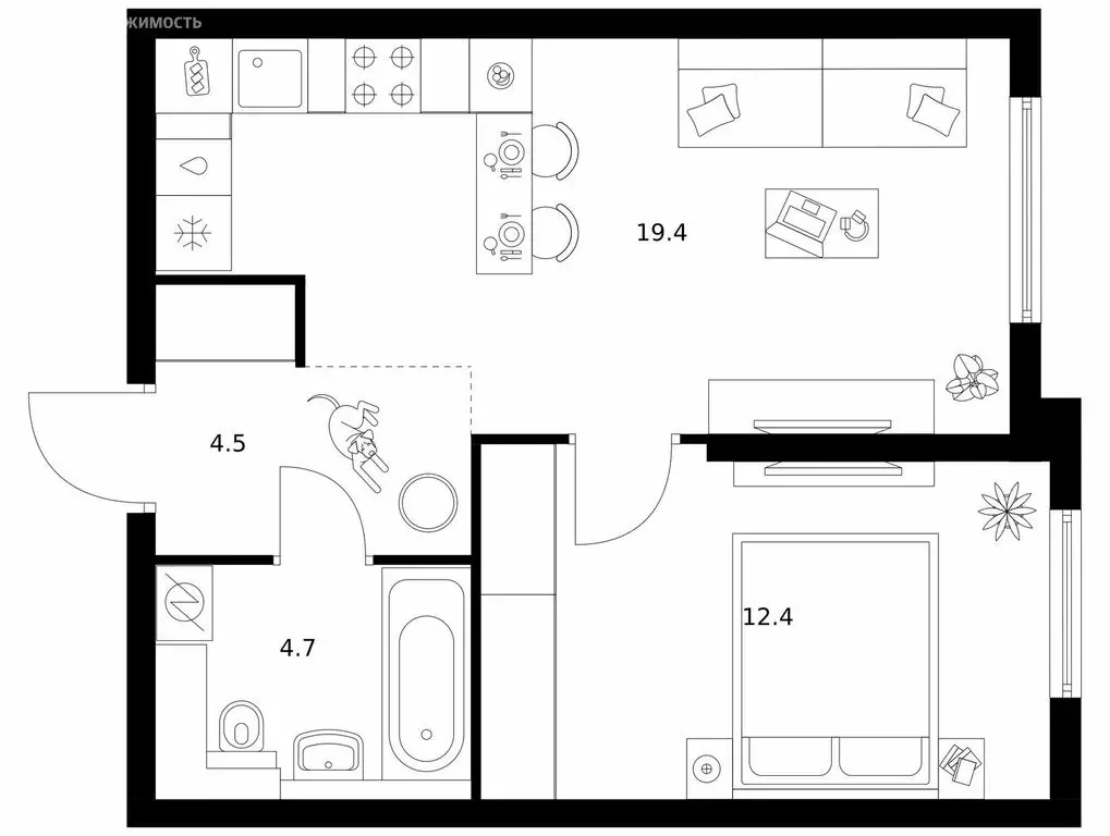 1-комнатная квартира: Москва, ЖК Кронштадтский 9, 11.3 (41 м) - Фото 1