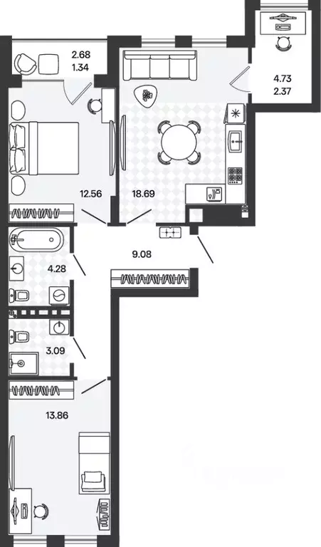 2-к кв. Калининградская область, Гурьевский муниципальный округ, пос. ... - Фото 1
