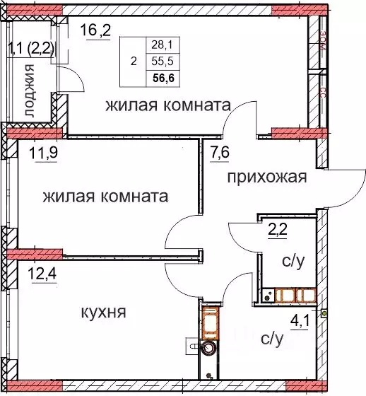 2-к кв. Нижегородская область, Дзержинск Комсомольский мкр,  (55.5 м) - Фото 0