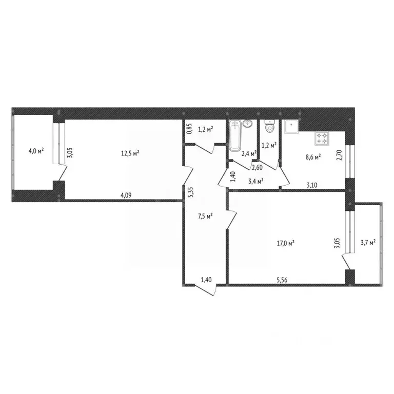2-к кв. Башкортостан, Уфа ул. Юрия Гагарина, 9 (57.8 м) - Фото 1