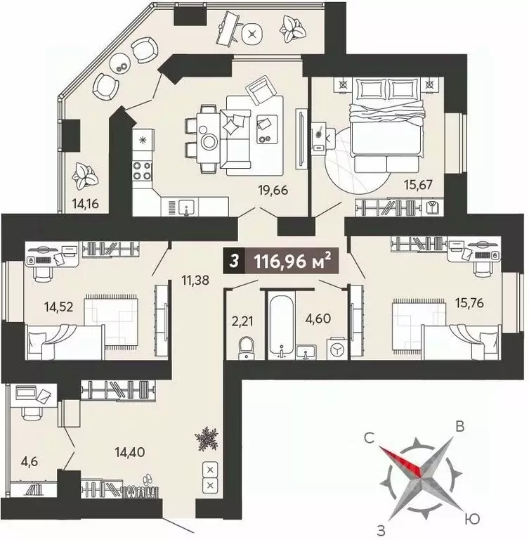 3-к кв. Пензенская область, Пенза ул. 8 Марта, 31к5 (107.58 м) - Фото 0