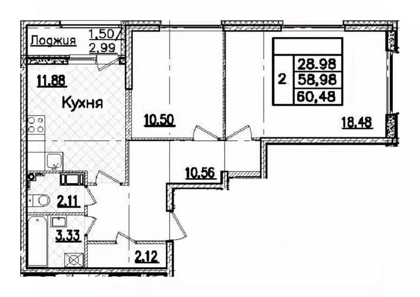 2-к кв. Санкт-Петербург Полюстровский просп., 75 (60.42 м) - Фото 1