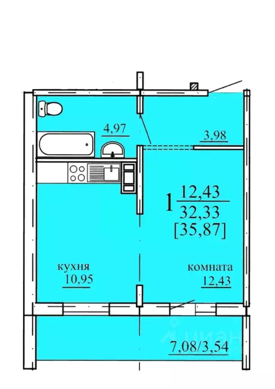 1-к кв. Свердловская область, Екатеринбург Кольцово жилрайон, Крылья ... - Фото 0