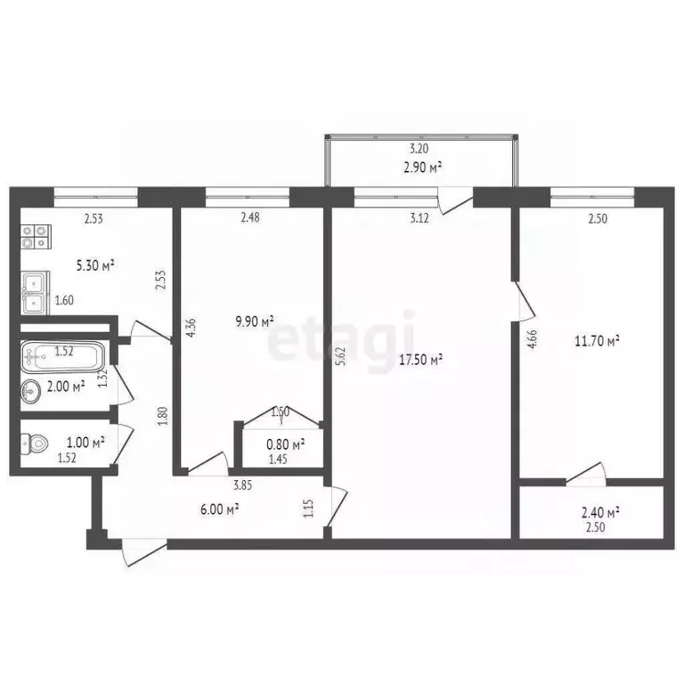 3-к кв. Самарская область, Самара Аэродромная ул., 120 (55.8 м) - Фото 2