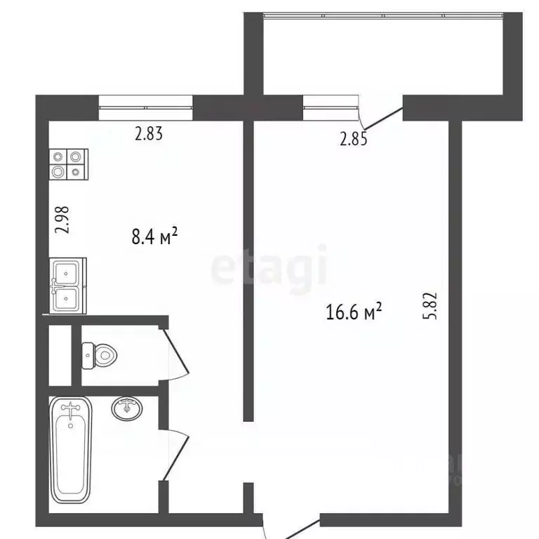 1-к кв. Ямало-Ненецкий АО, Ноябрьск ул. Ленина, 67 (33.8 м) - Фото 2
