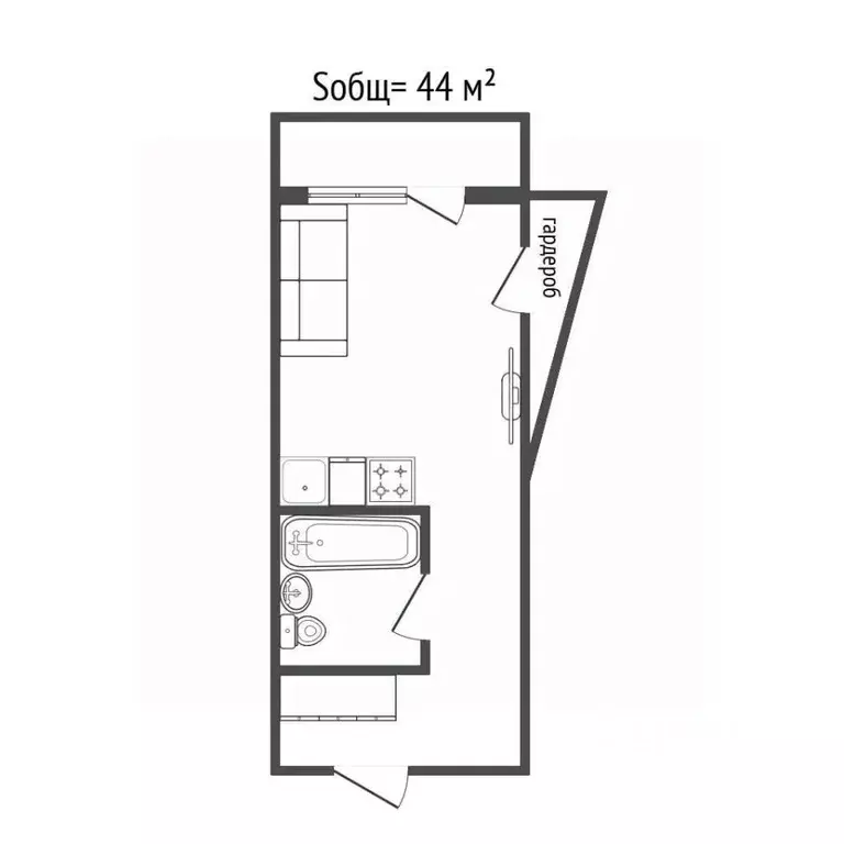 Студия Новосибирская область, Новосибирск Вилюйская ул., 15 (44.0 м) - Фото 1
