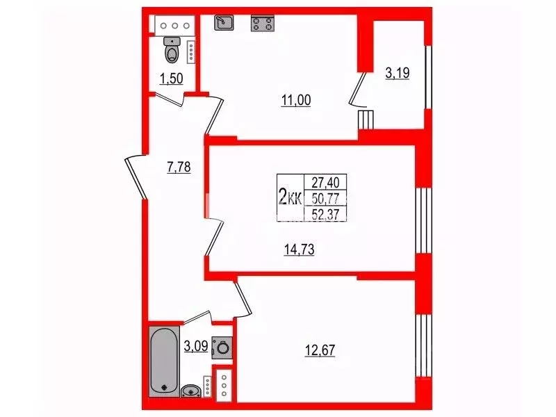 2-к кв. Санкт-Петербург Кузнецовская ул., 58к1 (50.0 м) - Фото 1