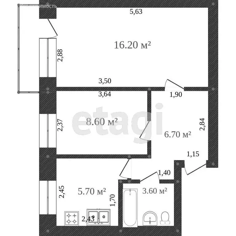2-комнатная квартира: Ишим, улица Рокоссовского, 22 (40.6 м) - Фото 1