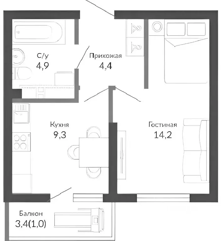 1-к кв. Краснодарский край, Новороссийск ул. Куникова, 55к1 (35.7 м) - Фото 1